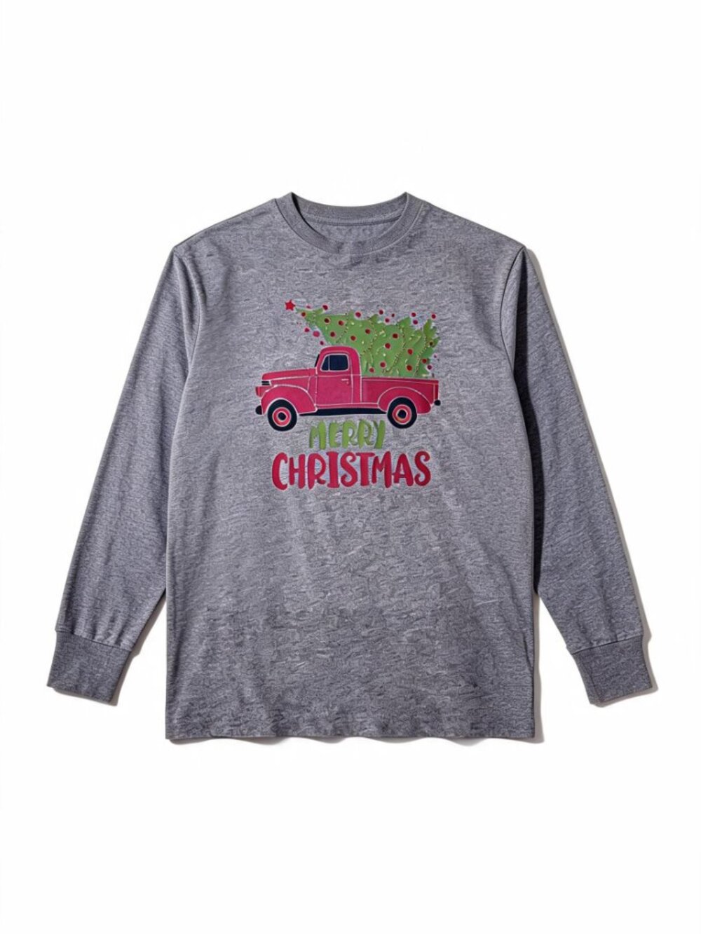 LAT Apparel youth Merry Christmas truck gray long sleeve tee shirt size small - Picture 3 of 7
